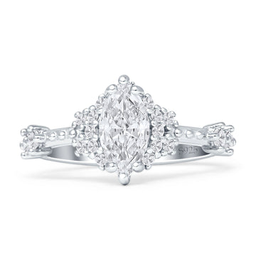 Marquise Halo Beaded Ring Cubic Zirconia 925 Sterling Silver Wholesale